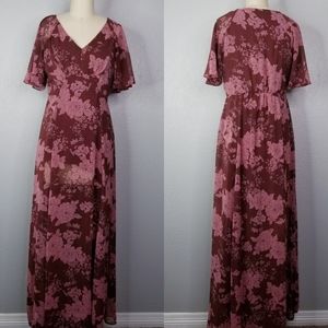 Love reign floral bohemian maxi dress size small wine sz S